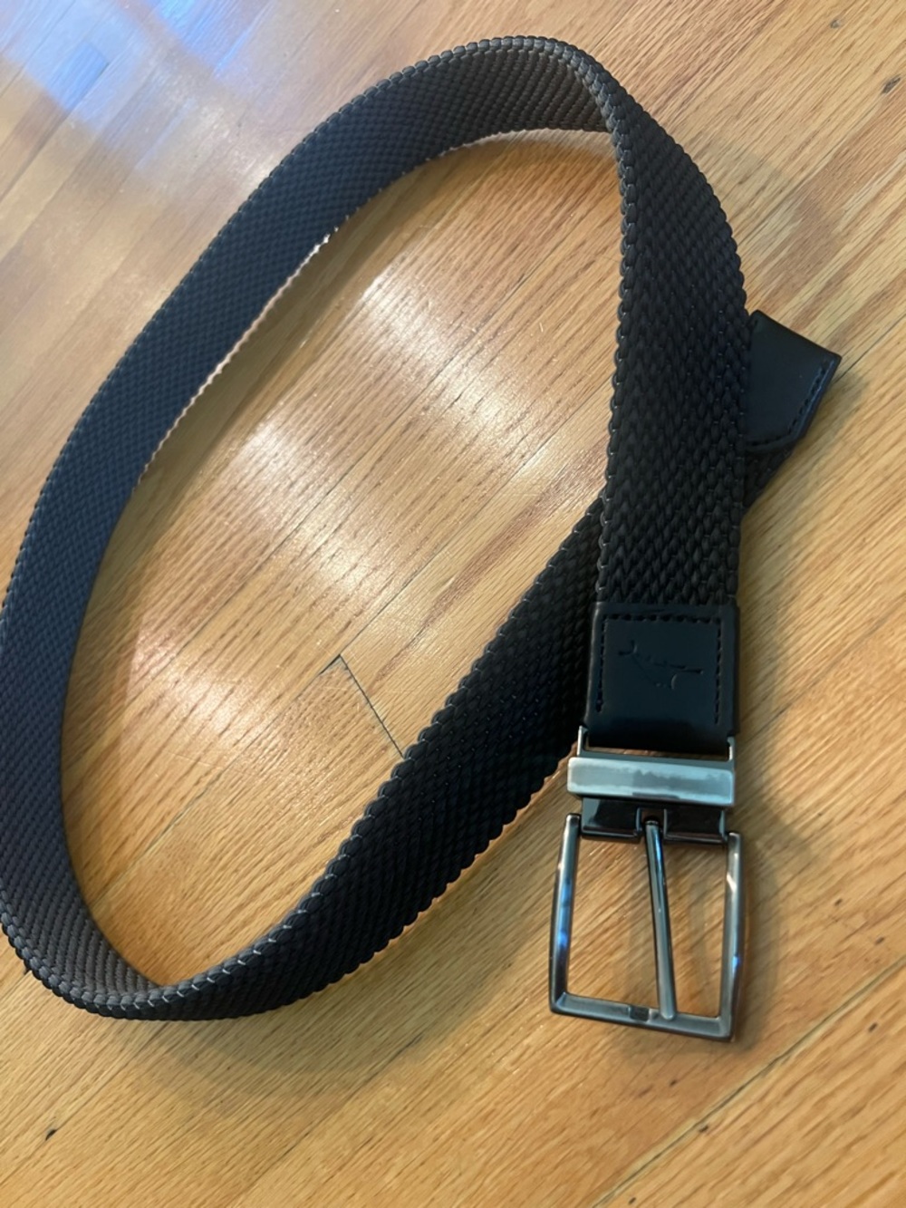 Tommy bahama Men's Black Woven Belt with leather & Metal Buckle